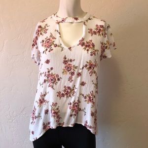 Wallflower printed floral blouse choker neckline M